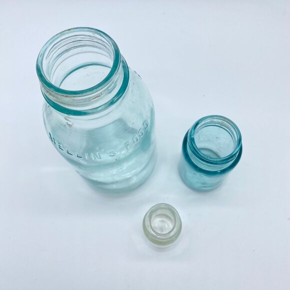 Vintage Lot of 3 Mellin's Food Jar Variety Glass Aqua Blue Clear 1 UV Reactive - Picture 3 of 16